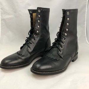 Like New Justin Black Leather Lace up Roper Boots